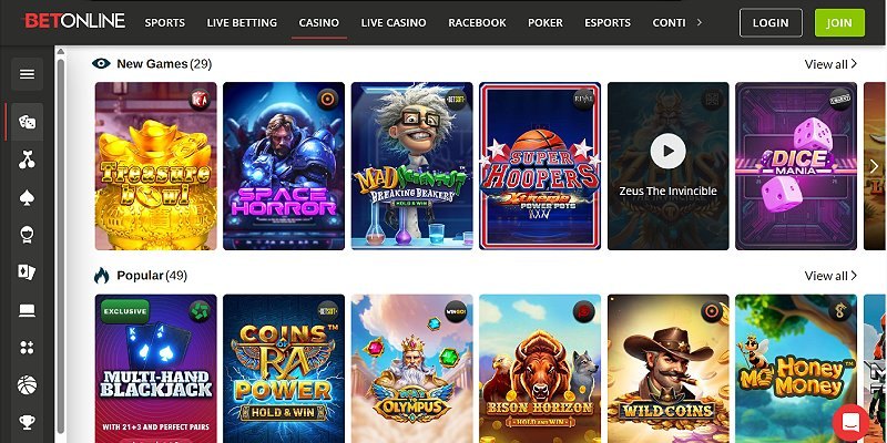 BetOnline casino lobby