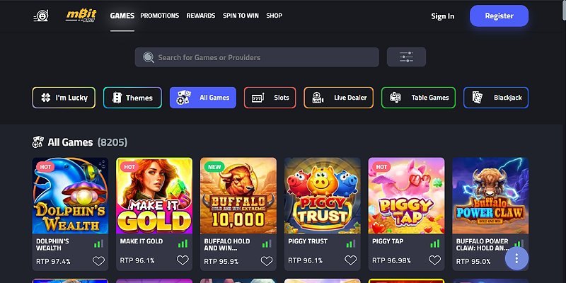 mBit casino lobby